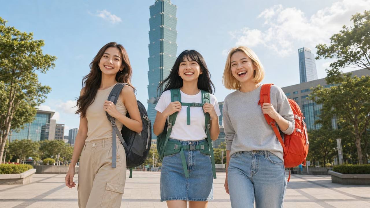 三位 AI Girls 背著背包在台北城市中展開自主旅行內容實驗